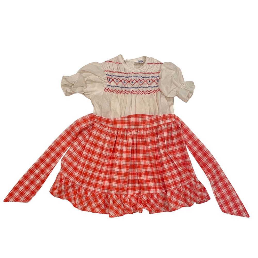 Vintage 70s Polly Flinders Toddler's Children's Gingham Hand Smocked Dress 2T